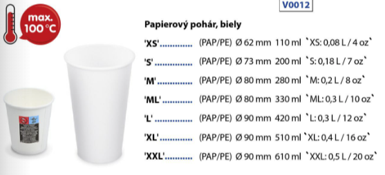 Papierový pohár S 200ml