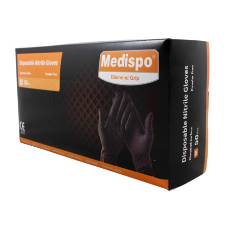 Nitrilové ochranné rukavice čierne MEDISPO grip - M 50ks