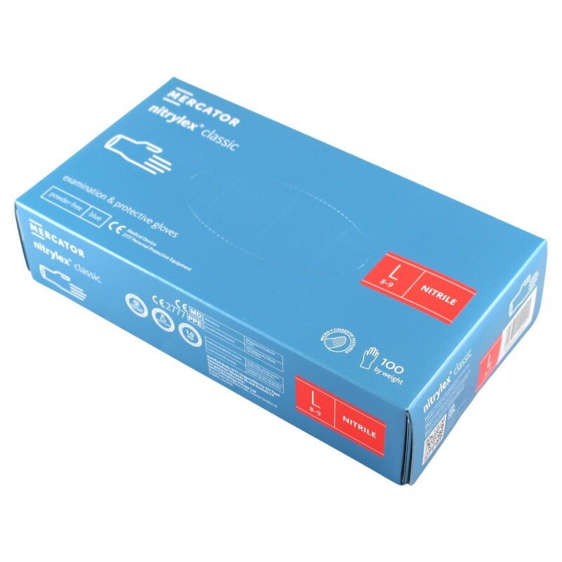 Nitrilové rukavice jednorázové MERCATOR nitrylex classic - modré L 100ks Nitrilové rukavice jednorázové MERCATOR nitrylex classic - modré L 100ks