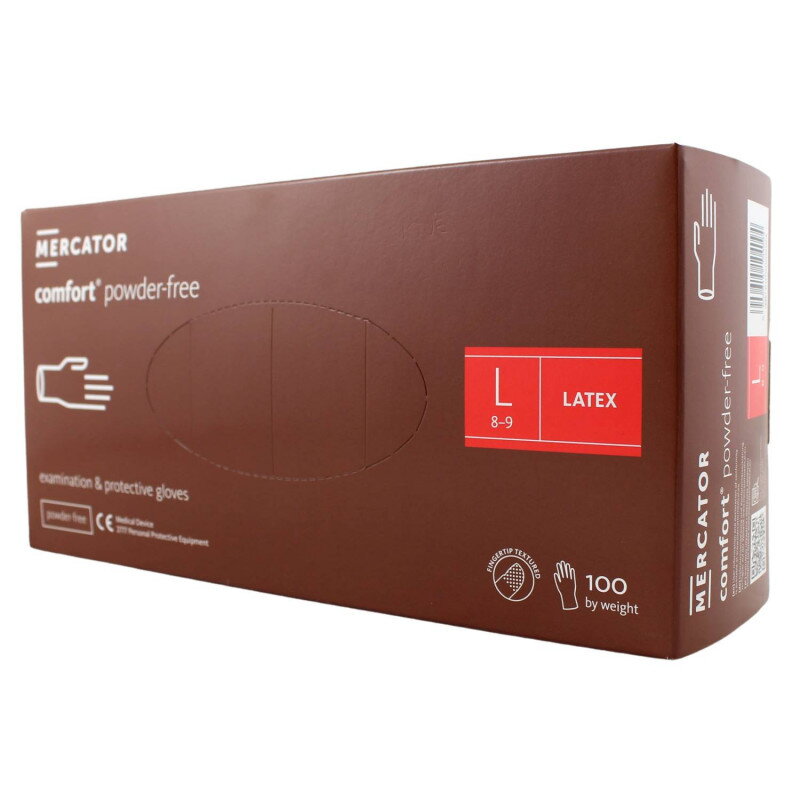 Latexové rukavice MERCATOR COMFORT nepúdrované L 100ks Latexové rukavice MERCATOR COMFORT nepúdrované L 100ks