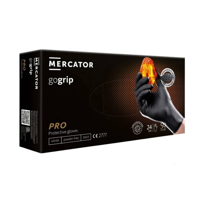 Nitrilové ochranné rukavice čierne Mercator gogrip PRO – XL 50ks Nitrilové ochranné rukavice čierne Mercator gogrip PRO – XL 50ks