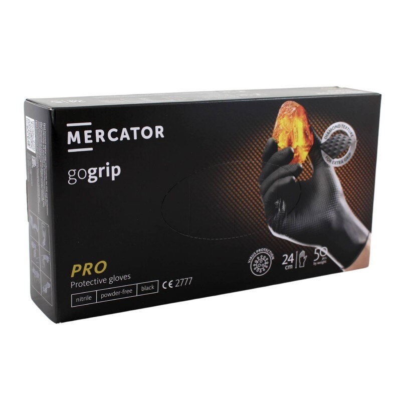 Nitrilové ochranné rukavice čierne Mercator gogrip PRO – XL 50ks