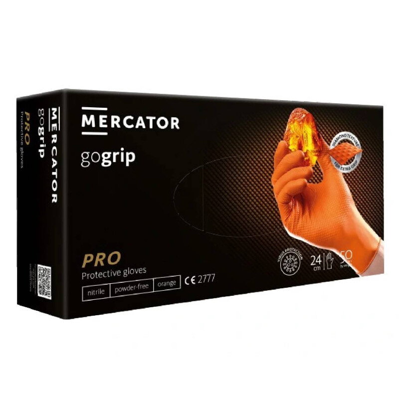 Nitrilové ochranné rukavice oranžové Mercator gogrip PRO – M 50ks Nitrilové ochranné rukavice oranžové Mercator gogrip PRO – M 50ks