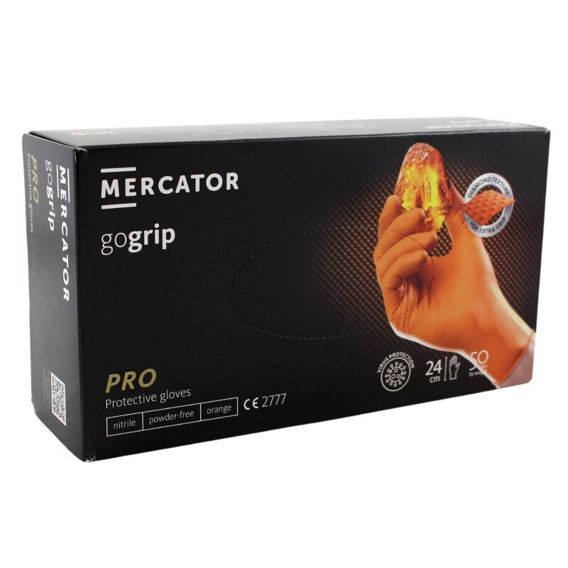 Nitrilové ochranné rukavice oranžové Mercator gogrip PRO – L 50ks
