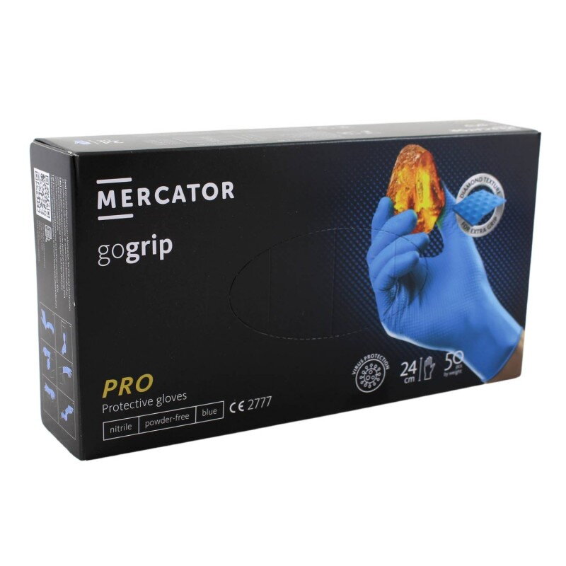 Nitrilové ochranné rukavice modré Mercator gogrip PRO – S 50ks