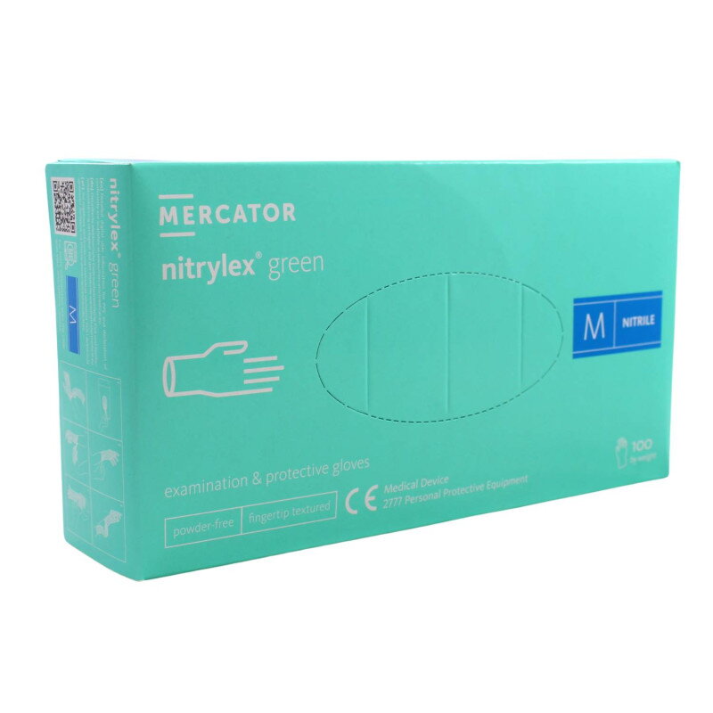 Nitrilové rukavice jednorázové MERCATOR nitrylex - zelené M 100ks Nitrilové rukavice jednorázové MERCATOR nitrylex - zelené M 100ks
