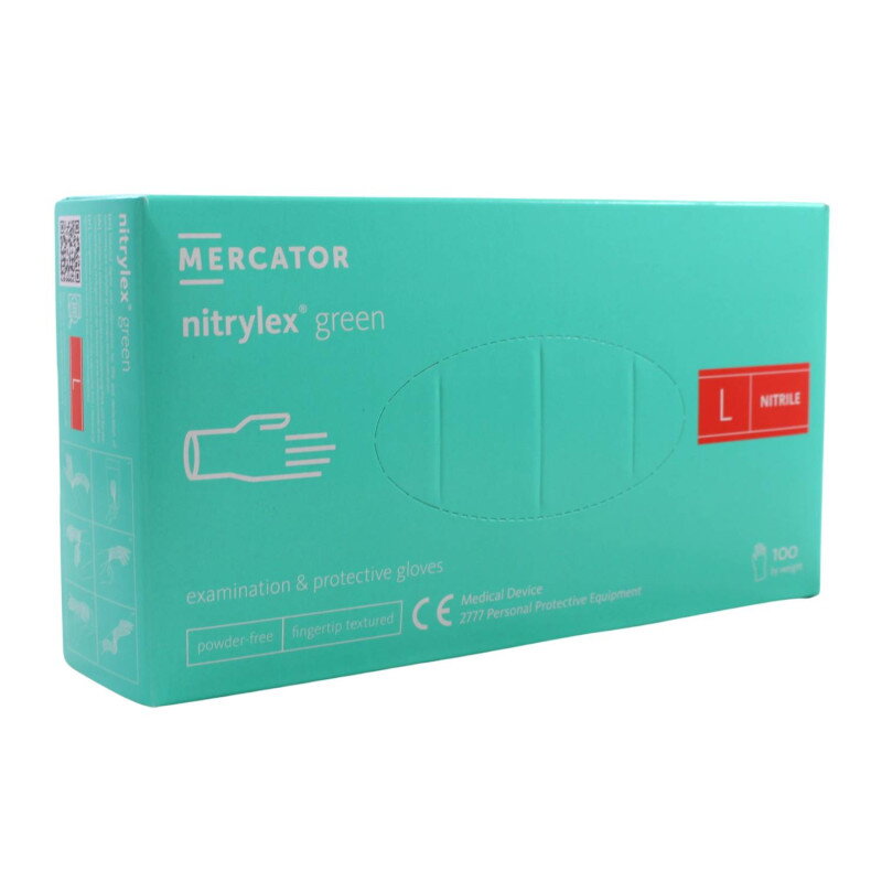 Nitrilové rukavice jednorázové MERCATOR nitrylex - zelené L 100ks Nitrilové rukavice jednorázové MERCATOR nitrylex - zelené L 100ks