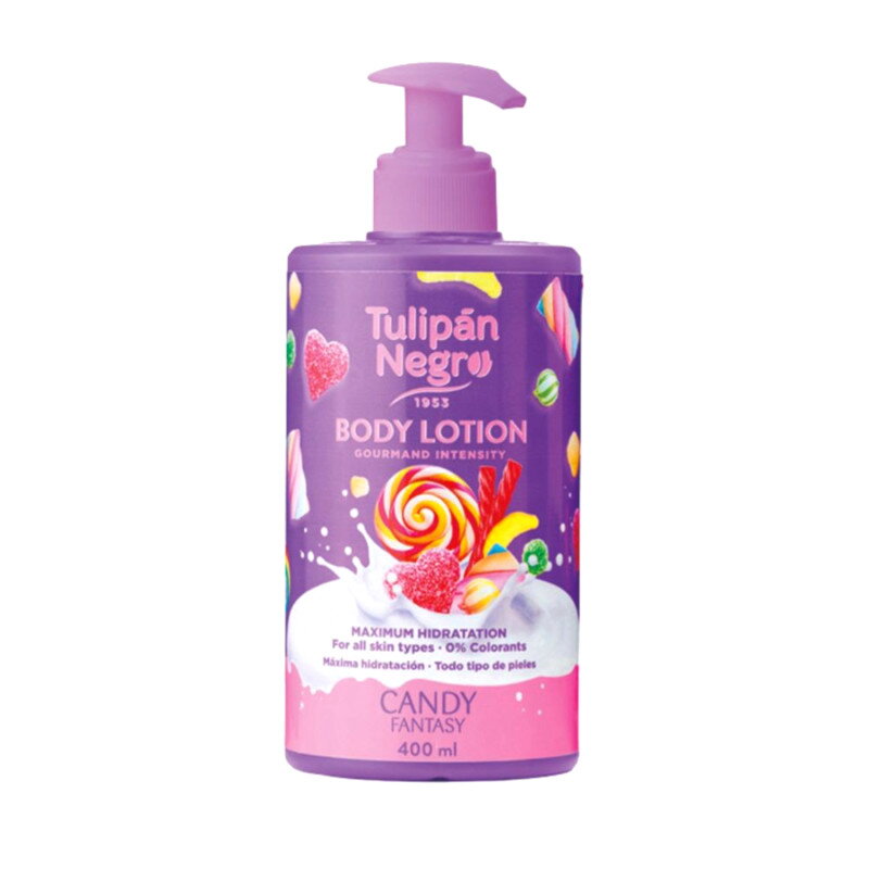 Tulipán Negro telové mlieko Candy fantasy 400ml s pumpičkou  Tulipán Negro telové mlieko Candy fantasy 400ml s pumpičkou
