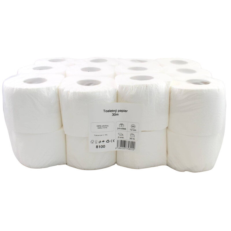 Toaletný papier,100% celulóza, 2 vrst., 30m – 24ks Toaletný papier,100% celulóza, 2 vrst., 30m – 24ks