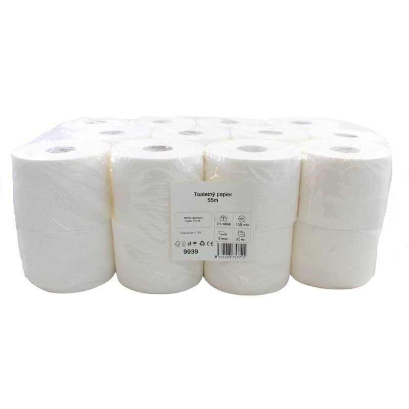 Toaletný papier,100% celulóza, 2 vrst., 55m – 24ks Toaletný papier,100% celulóza, 2 vrst., 55m – 24ks