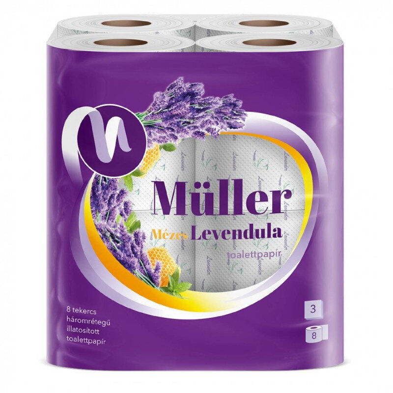 Toaletný papier Müller Med a Levanduľa 100% celulóza, 3 vrst., 8 ks Toaletný papier Müller Med a Levanduľa 100% celulóza, 3 vrst., 8 ks