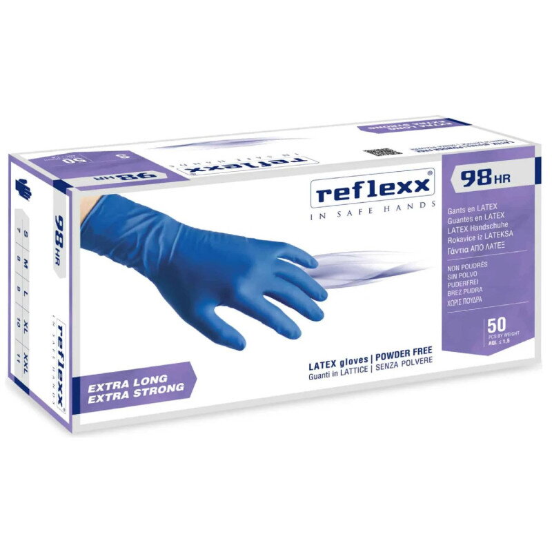 Latexové rukavice jednorázové REFLEXX R98 HR modré XL Latexové rukavice jednorázové REFLEXX R98 HR modré XL